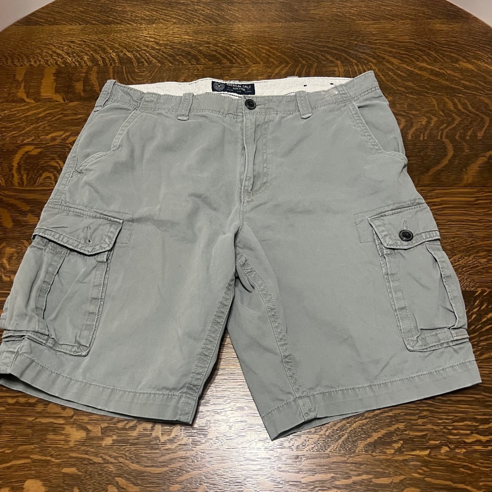 American Eagle Cargo Shorts Mens 38 Gray Y2K Cotton Multi Pocket